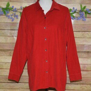 J. Jill Ladies M Red Corduroy Button Up Long Sleeve Shirt Top Size M Holidays
